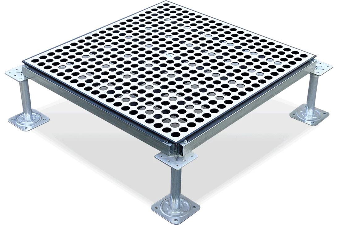 Large round-hole airflow panel on pedestals and stringers